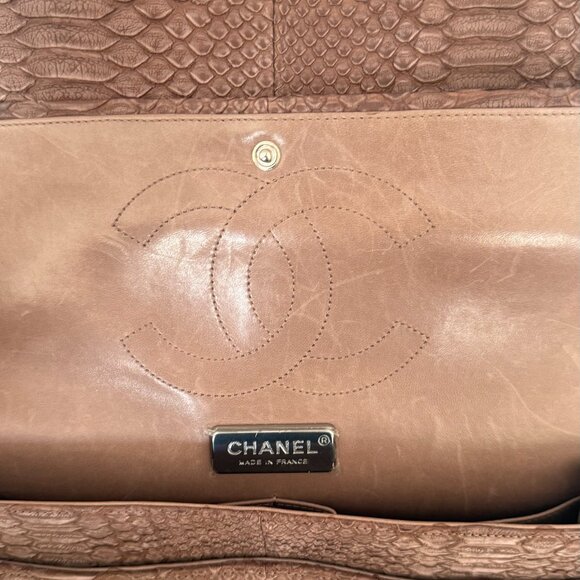AUTHENTIC CHANEL 11A EXOTIC PYTHON JUMBO CLASSIC DOUBLE FLAP BAG BROWN - Picture 13 of 13